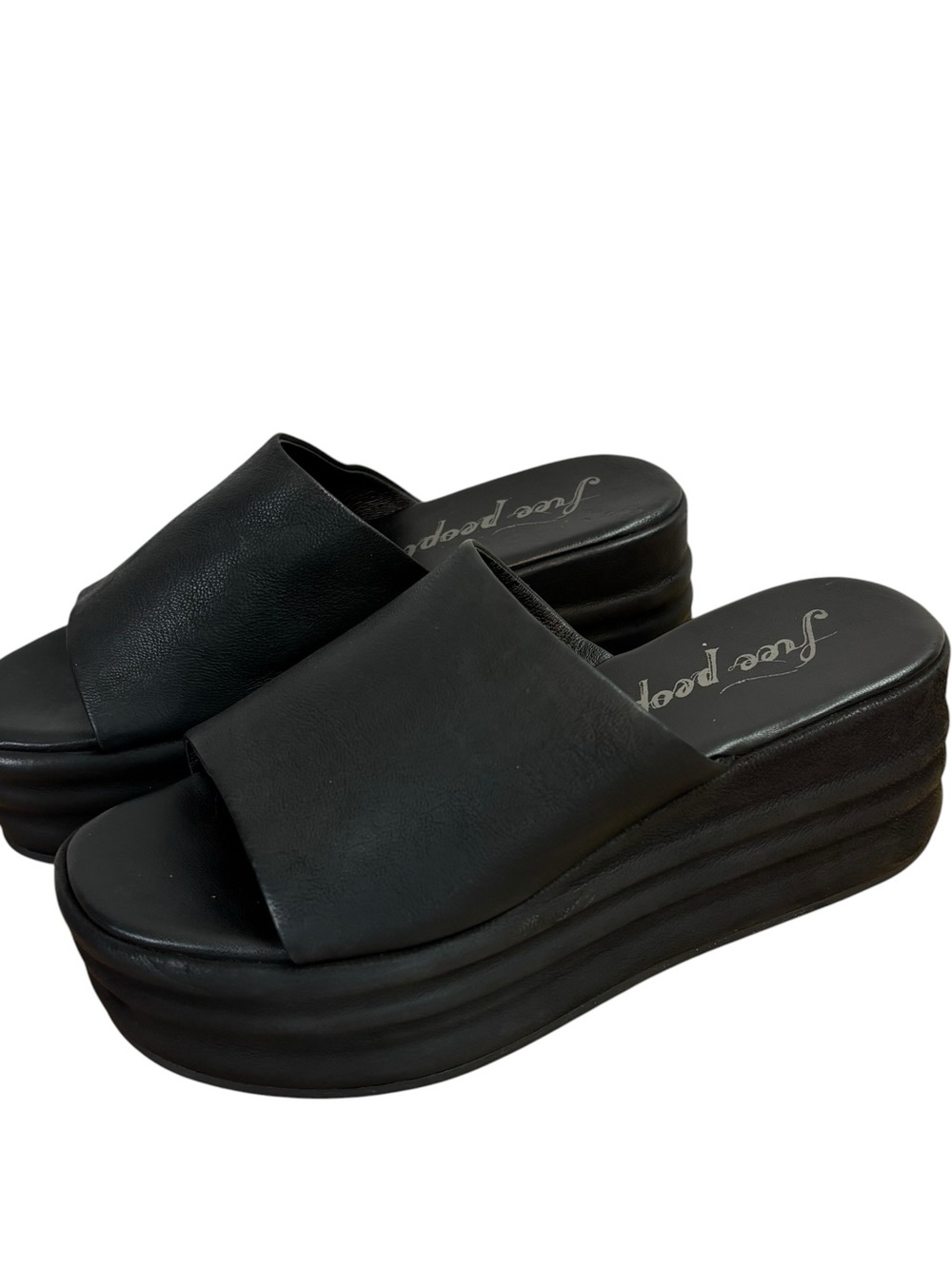 Free People Harbor chunky Platform Sandals Black Leather Women's US 5 EU 36